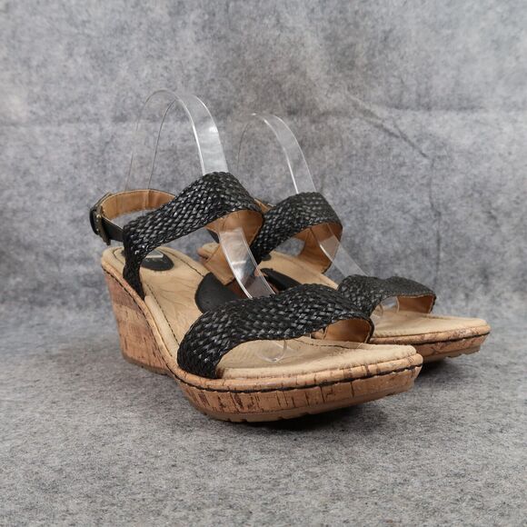 Born Concept Shoes Womens 11 Sandal Fashion Wedge Woven Straps Black Comfort boc - Picture 1 of 13